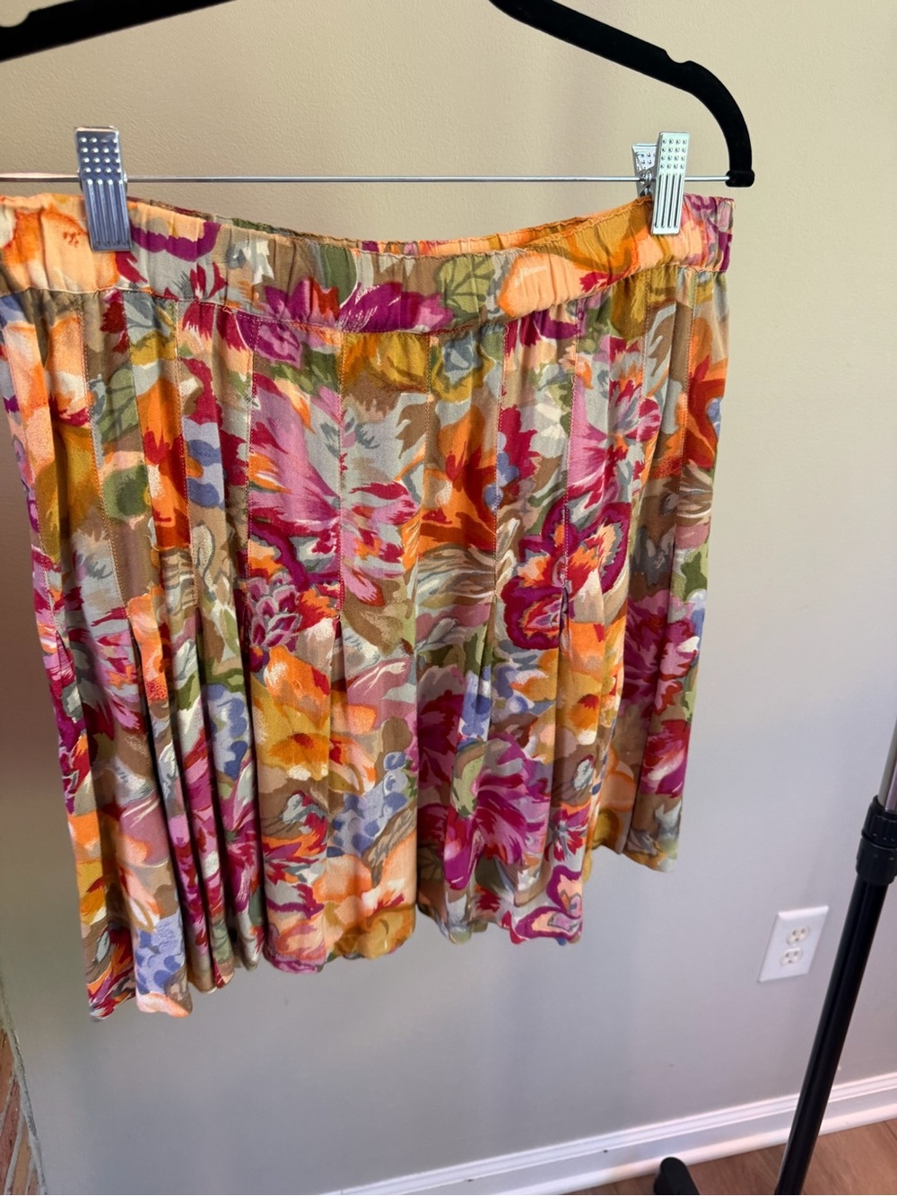 Vintage Express Floral Circle Skirt in Pink, Orange, Green, Cream, Tan